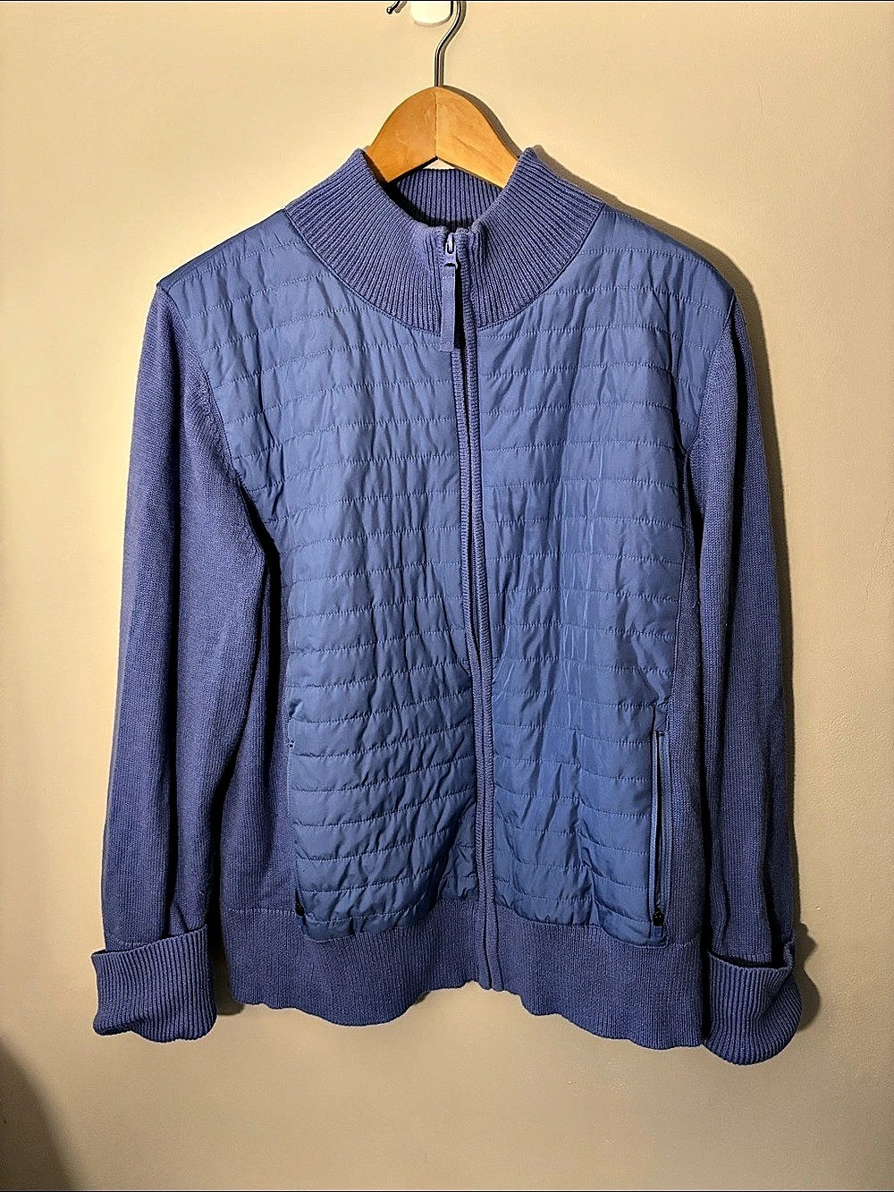 Talbots Quilted Knit Bomber Jacket in Blue Size XL